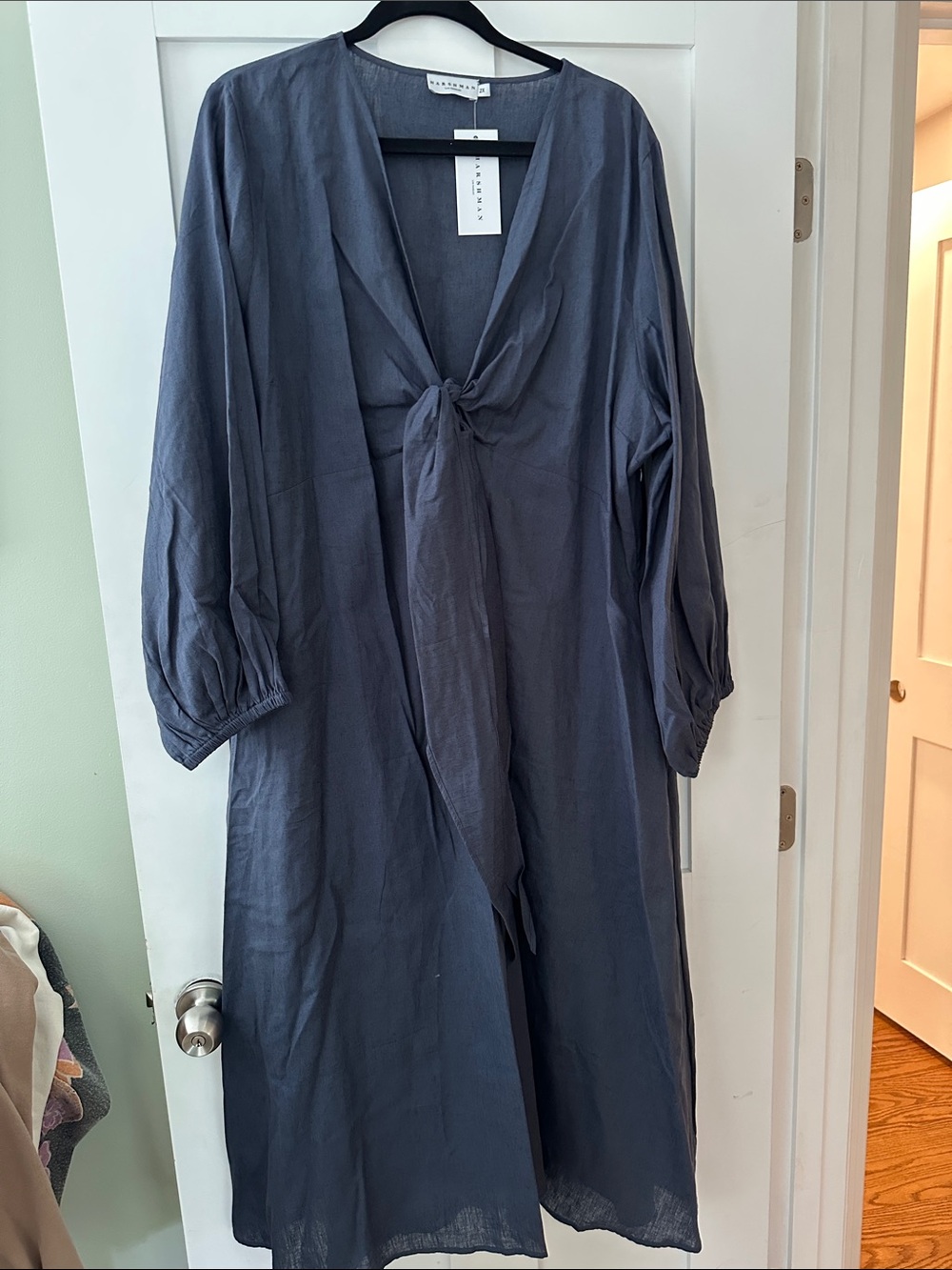 Tie-Front Midi Dress in Slate Blue 07
